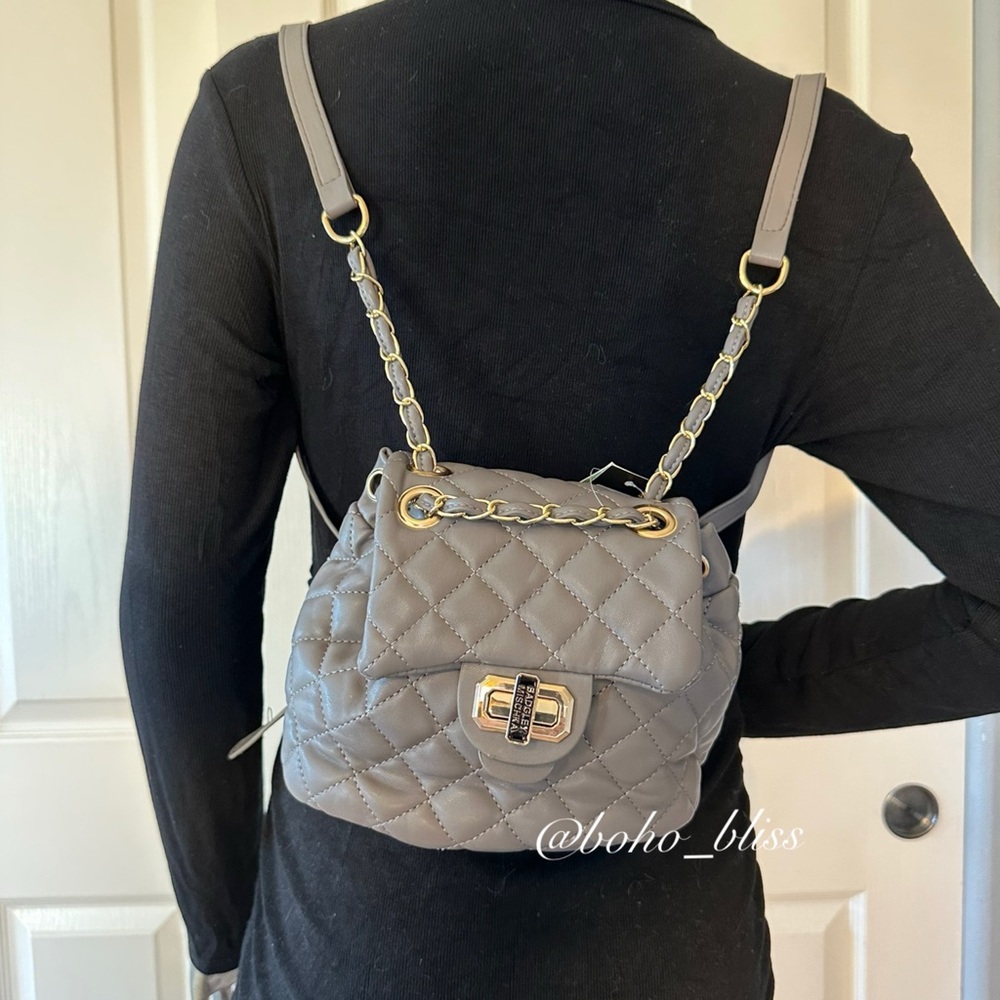 BADGLEY MISCHKA | Quilted Gray Drawstring Mini Backpack NWT - Picture 6 of 7